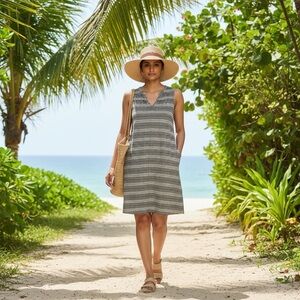 GAP Striped Sleeveless Mini Dress with Pockets Black White Classic Tunic Style